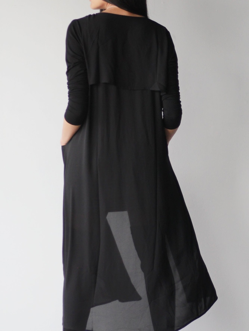 PATRIZIA LUCA MILANO Black Long Sleeve Maxi Dress Mesh Overlay Sheer Sz XL